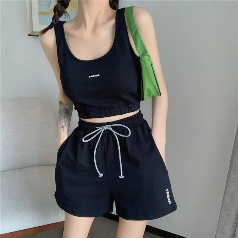 HolidayQueen Summer New Fashion Leisure Yoga Fitness Running Sportswear Suit Tide Brand Vest Shorts Two-piece Female Free Shipping HQP0303